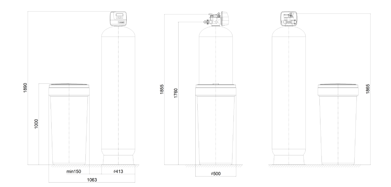 Ecosoft Bi-Block 16x65 well water softener with 1” CE valve