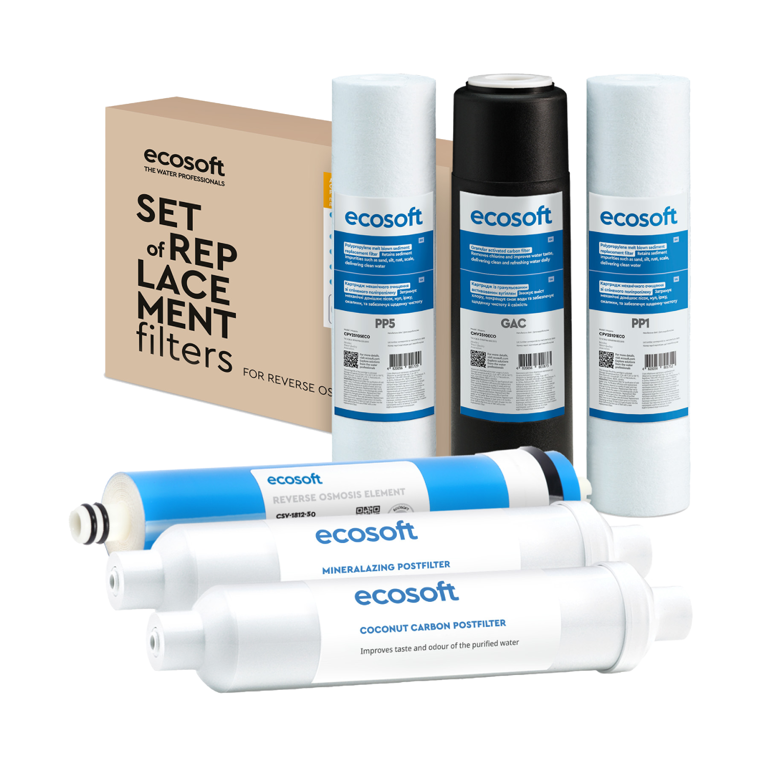 Standaard geavanceerde set van 5 vervangingsfilters PP5-GAC-CTO-50GPD-POSTMIN Standaard geavanceerde set van 5 vervangingsfilters PP5-GAC-CTO-50GPD-POSTMIN