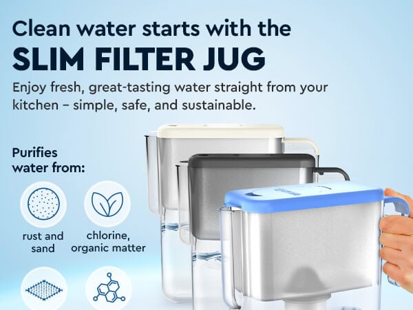 Slim Grey water filter jug