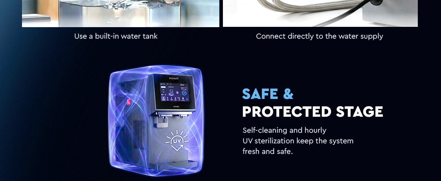 Ecosoft SPARK smart countertop reverse osmosis dispenser with sparkling, cold & hot water