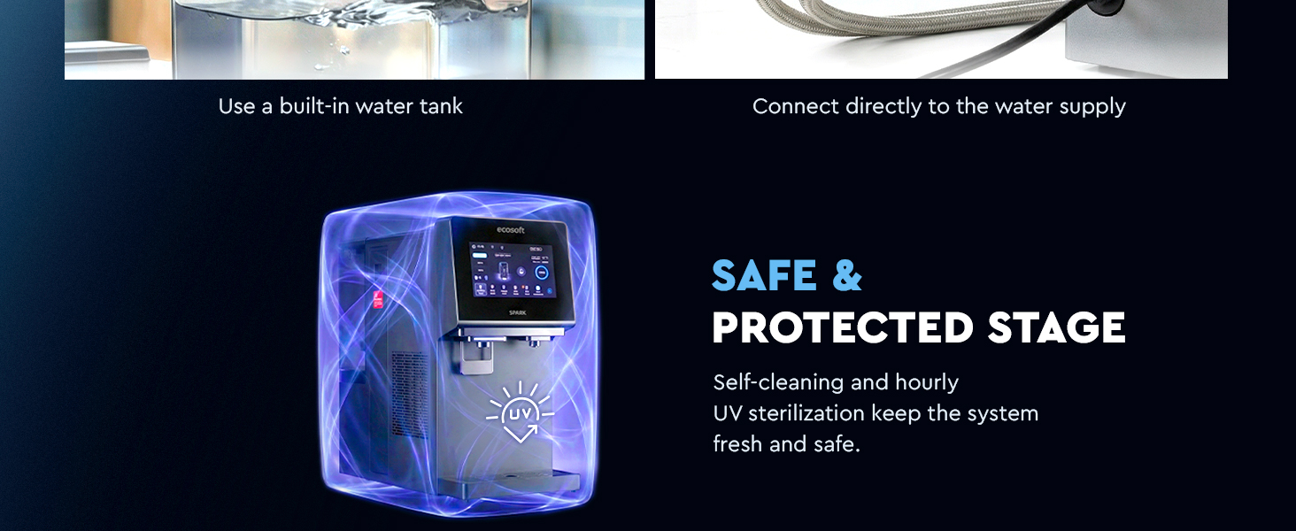 Ecosoft SPARK smart countertop reverse osmosis dispenser with sparkling, cold & hot water