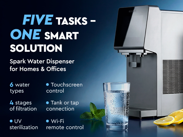 Ecosoft SPARK smart countertop reverse osmosis dispenser with sparkling, cold & hot water