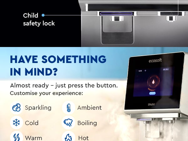 Ecosoft SPARK smart countertop reverse osmosis dispenser with sparkling, cold & hot water