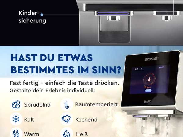 Ecosoft SPARK smart countertop reverse osmosis dispenser with sparkling, cold & hot water
