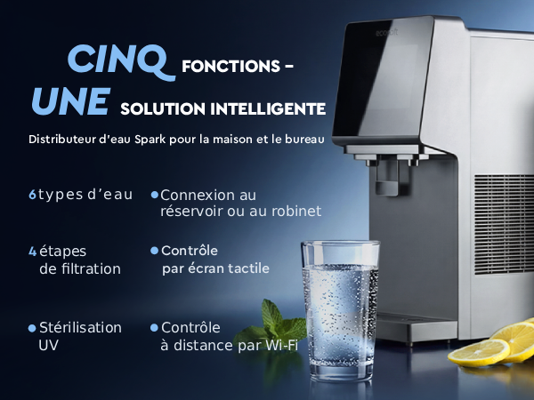 Ecosoft SPARK smart countertop reverse osmosis dispenser with sparkling, cold & hot water