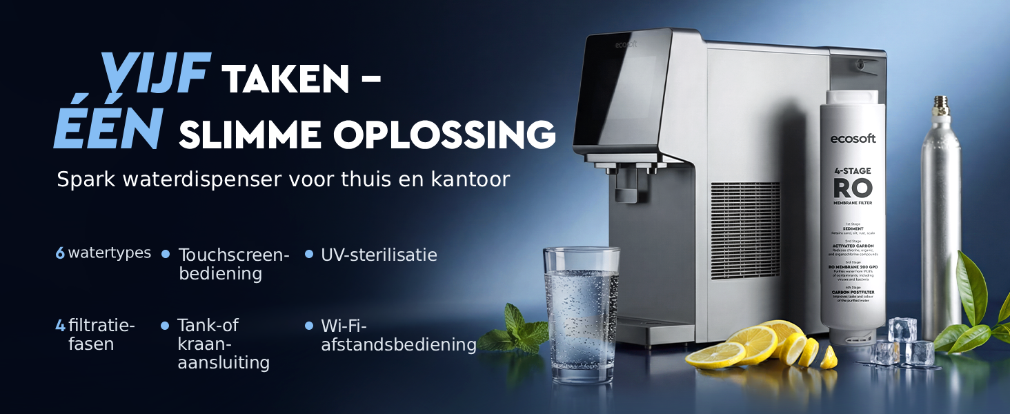 Ecosoft SPARK smart countertop reverse osmosis dispenser with sparkling, cold & hot water