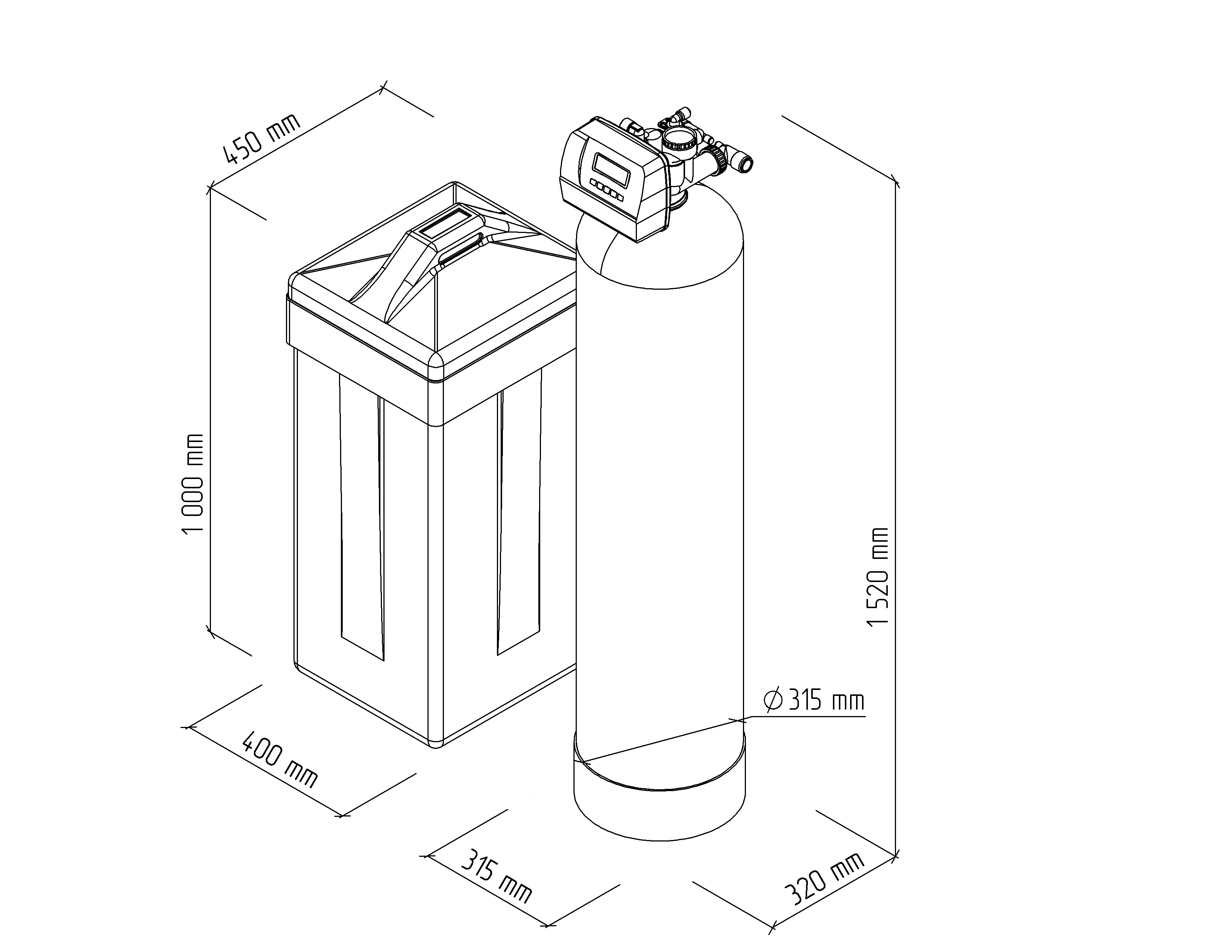Ecosoft 12x52 softener assembly without media with 1" CE valve