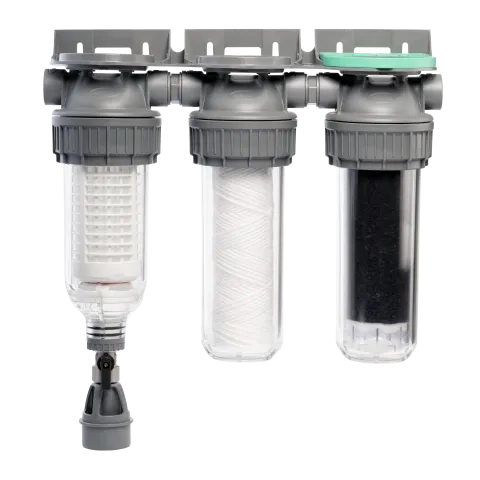 Ecosoft 3P Grey Triplex 10" rain water filter with flush valve, connection ¾"