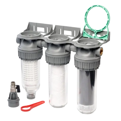 Ecosoft 3P Grey Triplex 10" rain water filter with flush valve, connection ¾"