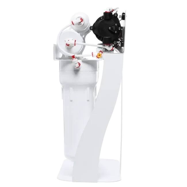Ecosoft Standard PRO reverse osmosis filter with mineralization and pump on metal rack