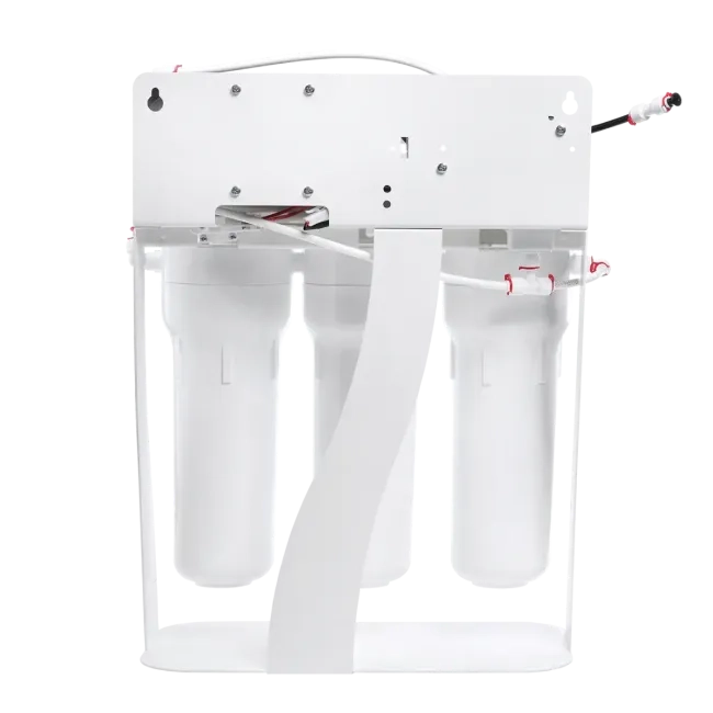 Ecosoft Standard PRO reverse osmosis filter with mineralization and pump on metal rack