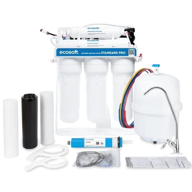 Buy Ecosoft Standard PRO reverse osmosis filter with mineralization and pump on metal rack