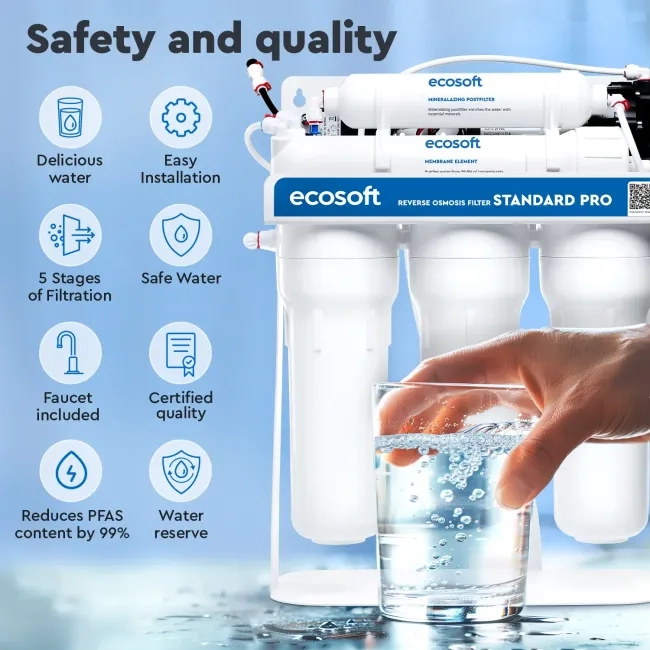 Ecosoft STANDARD PRO RO System with Pump on Metal Rack