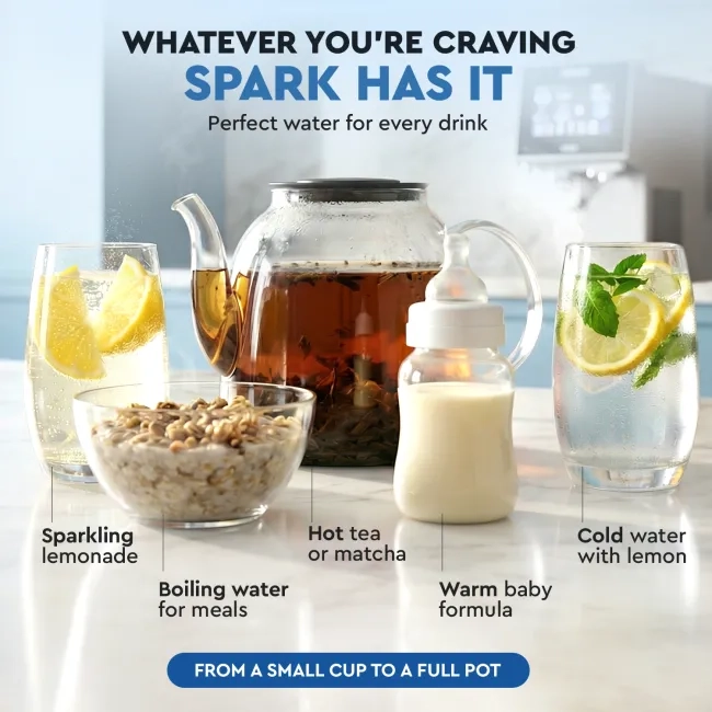 Ecosoft SPARK smart countertop reverse osmosis dispenser with sparkling, cold & hot water