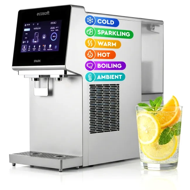 Ecosoft SPARK smart countertop reverse osmosis dispenser with sparkling, cold & hot water