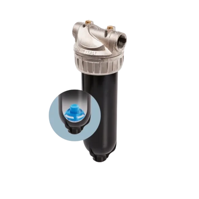 3P PA-R housing in natural brass 9 ¾" – 1" F with flush for hot water