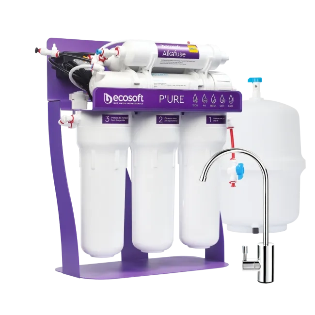 PURE Alkafuse reverse osmosis filter on metal rack with pump
