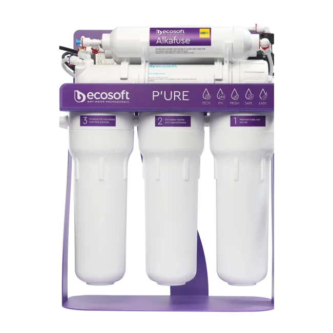 PURE Alkafuse reverse osmosis filter on metal rack with pump