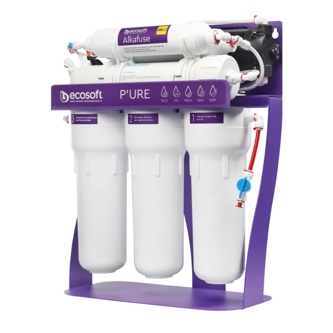 PURE Alkafuse reverse osmosis filter on metal rack with pump