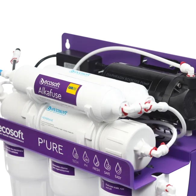 PURE Alkafuse reverse osmosis filter on metal rack with pump