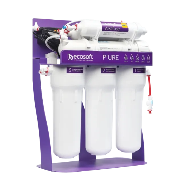 PURE Alkafuse reverse osmosis filter on metal rack with pump