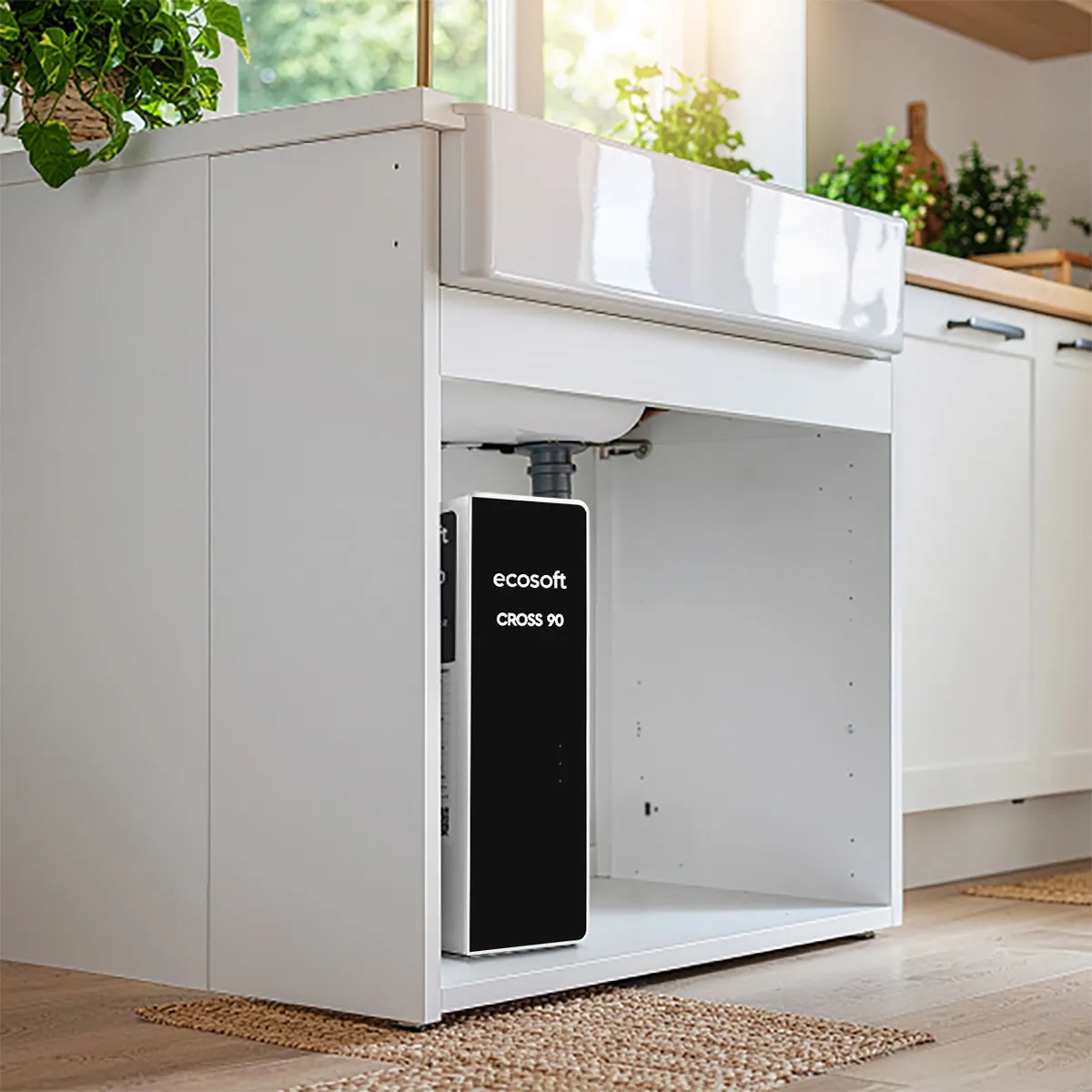 Ecosoft CROSS 90 Wasserfiltersystem, installiert unter einer Küchenspüle