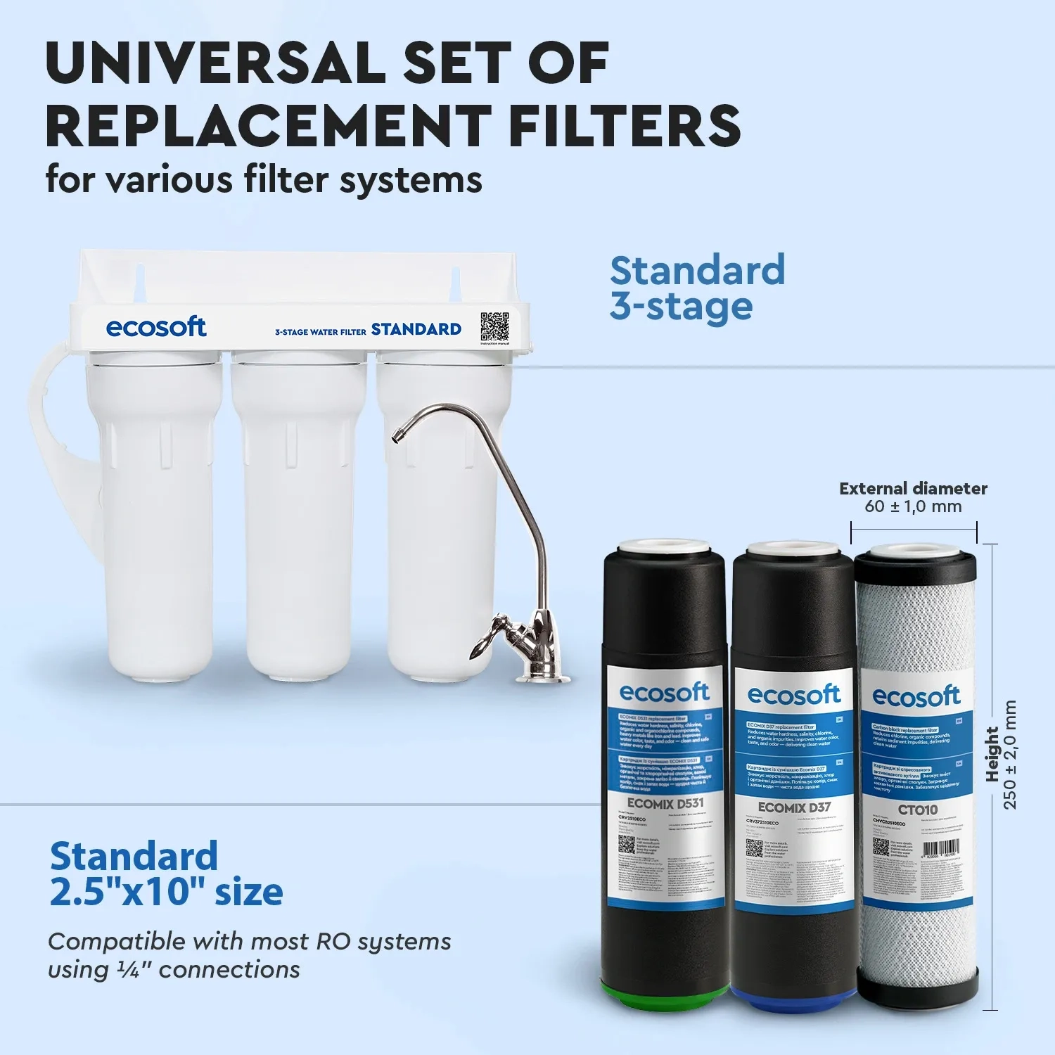 Ecosoft advanced set of replacement filters for 3-stage water filters