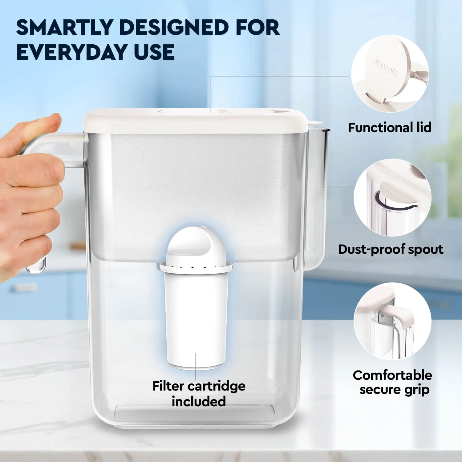 Slim Ivory water filter jug