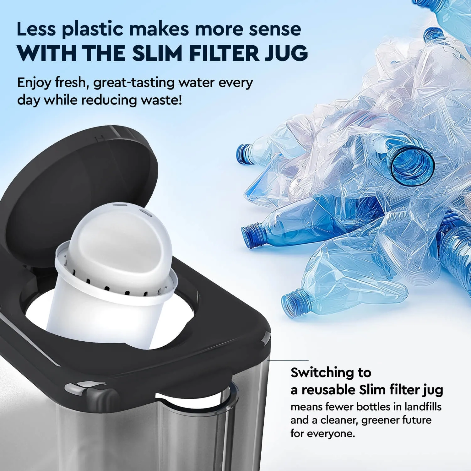 Slim Grey water filter jug