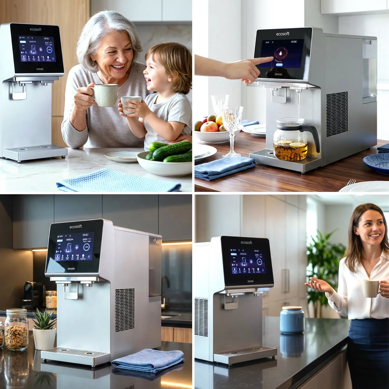 Ecosoft SPARK smart countertop reverse osmosis dispenser with sparkling, cold & hot water