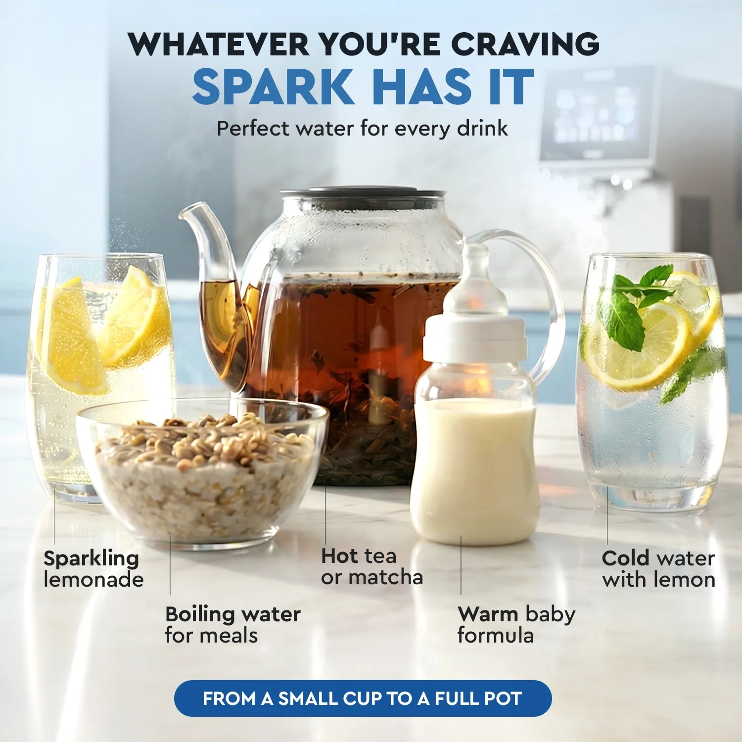 Ecosoft SPARK smart countertop reverse osmosis dispenser with sparkling, cold & hot water