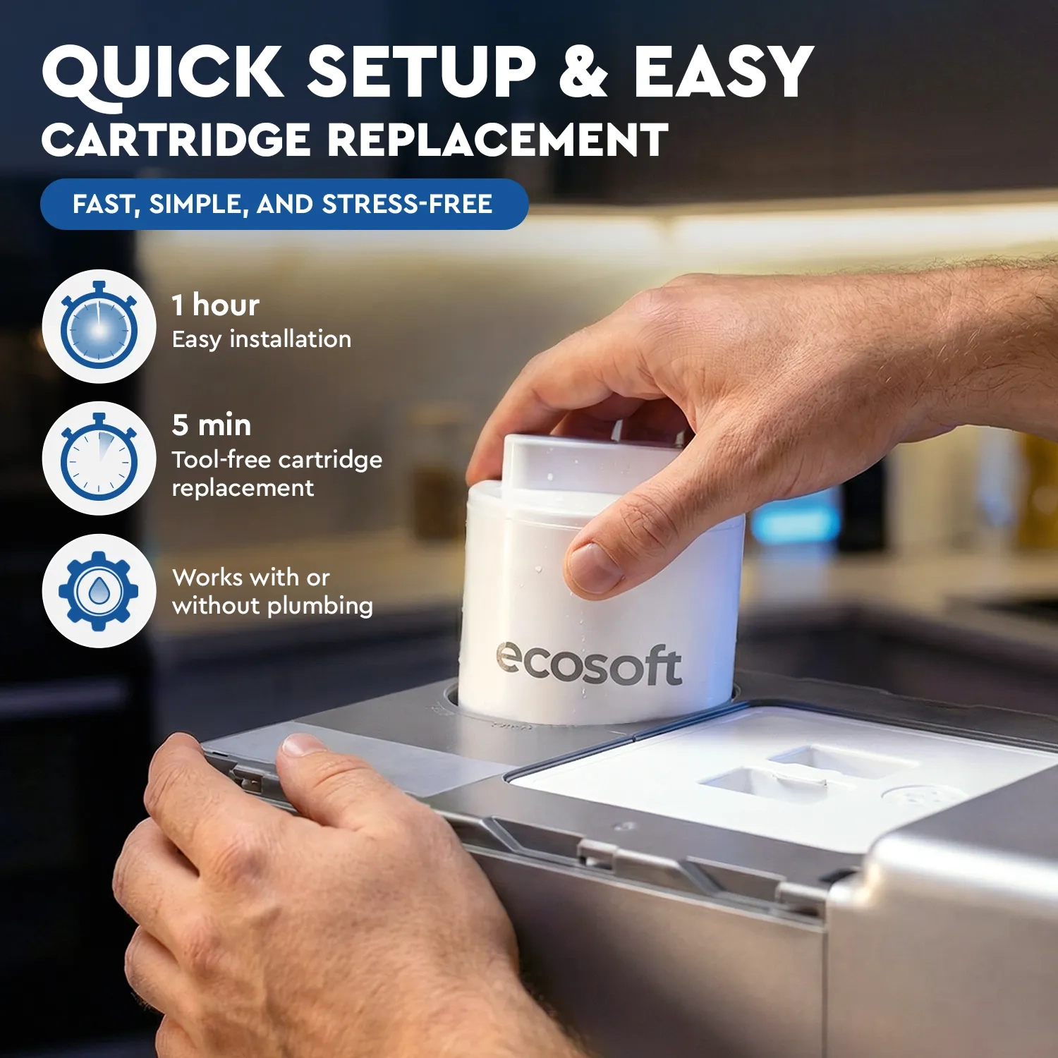 Ecosoft SPARK smart countertop reverse osmosis dispenser with sparkling, cold & hot water