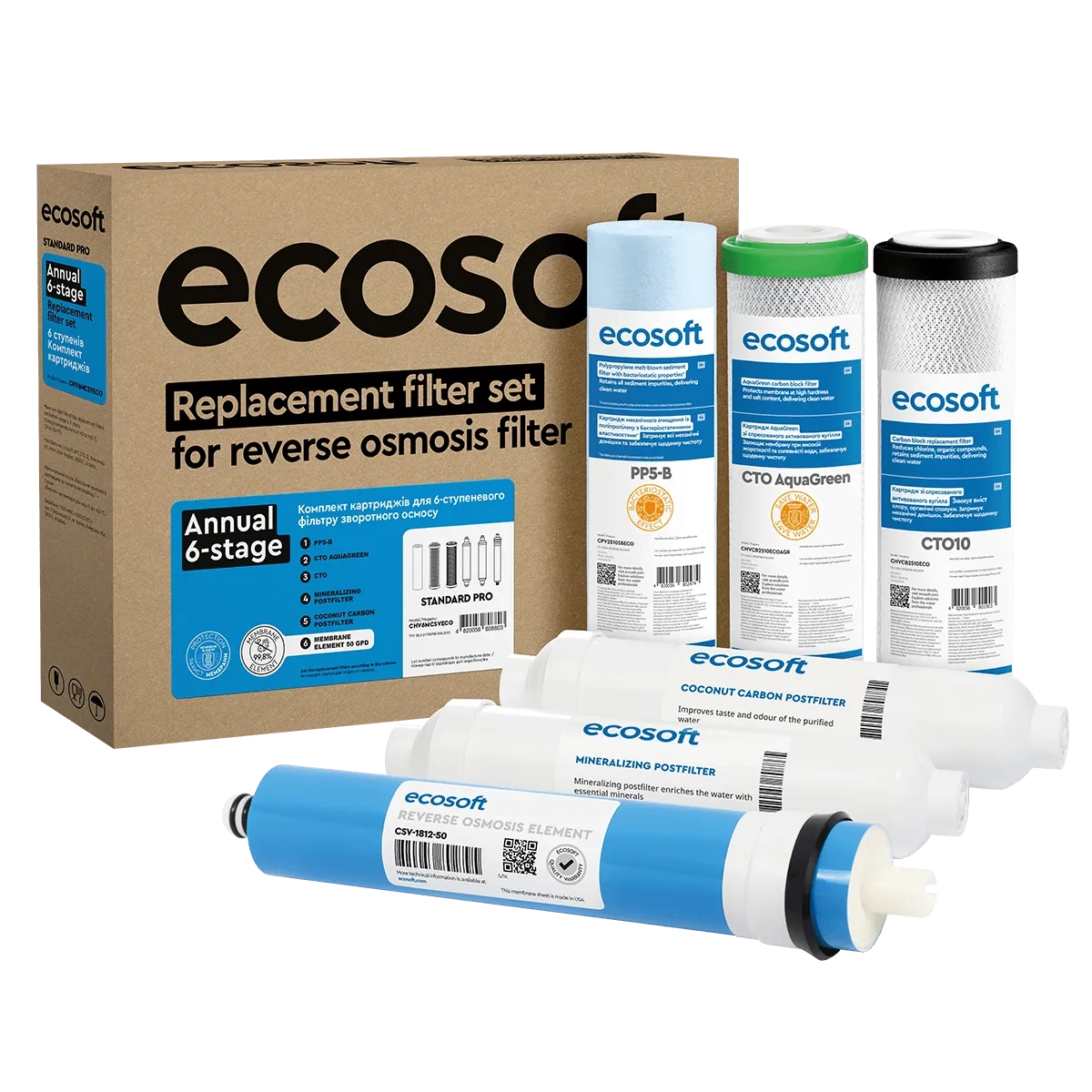 Ecosoft Standard reverese osmosis annual 5-stage replacement filter set