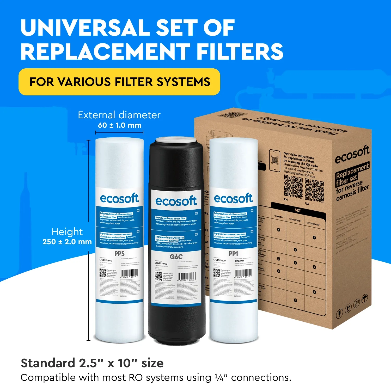 Ecosoft Standard reverese osmosis prefiltration replacement filter set