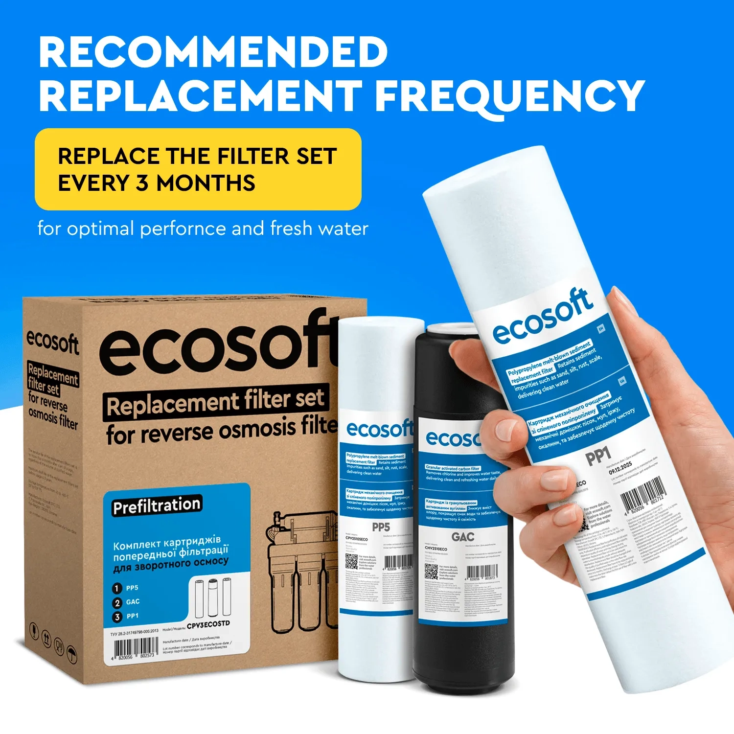 Ecosoft Standard reverese osmosis prefiltration replacement filter set