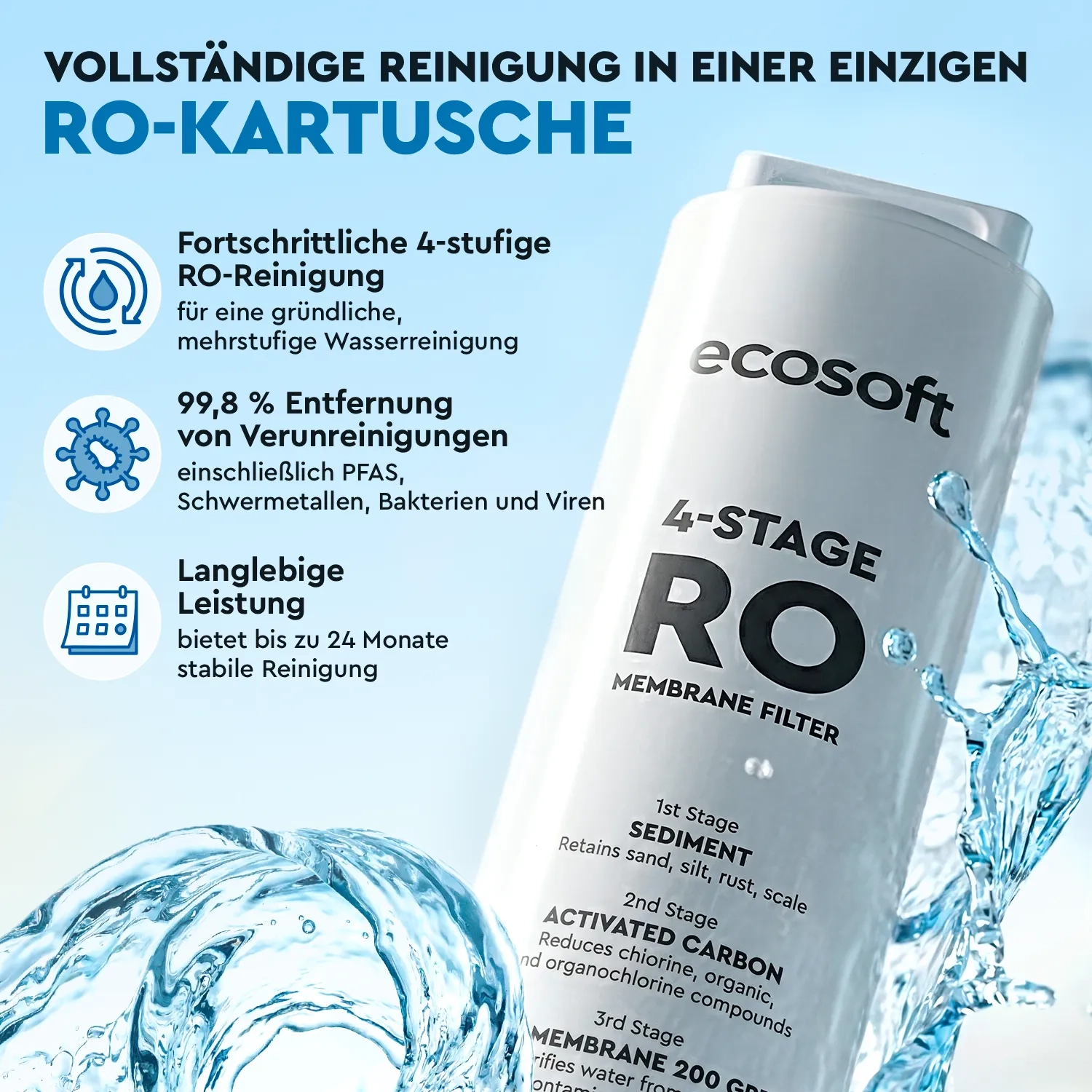 Ecosoft SPARK smart countertop reverse osmosis dispenser with sparkling, cold & hot water