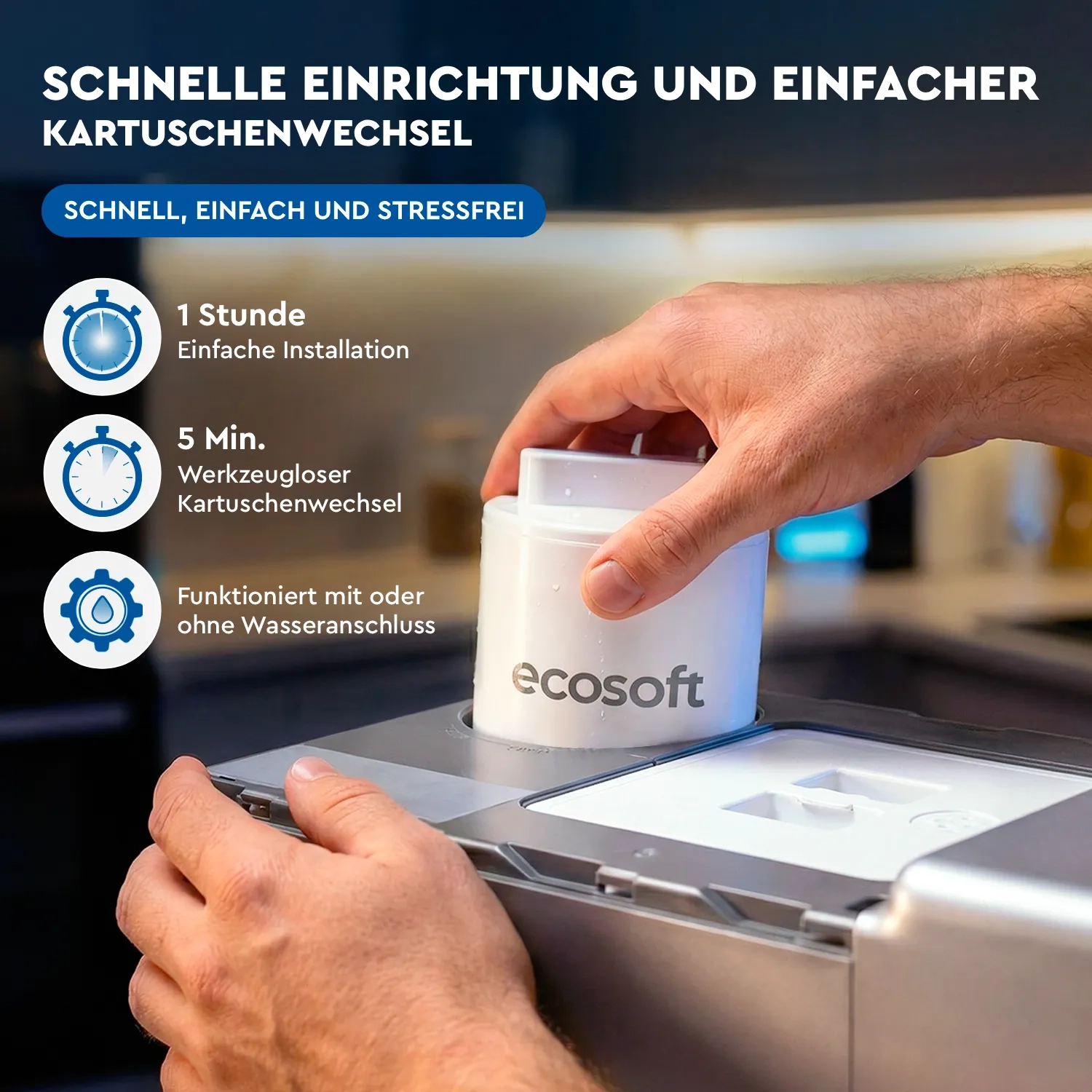 Ecosoft SPARK smart countertop reverse osmosis dispenser with sparkling, cold & hot water