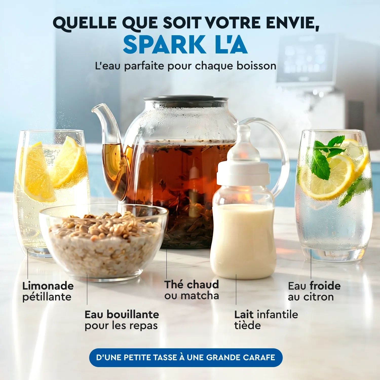 Ecosoft SPARK smart countertop reverse osmosis dispenser with sparkling, cold & hot water