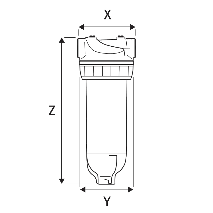 3P PA-R housing in natural brass 9 ¾" – 1" F with flush for hot water