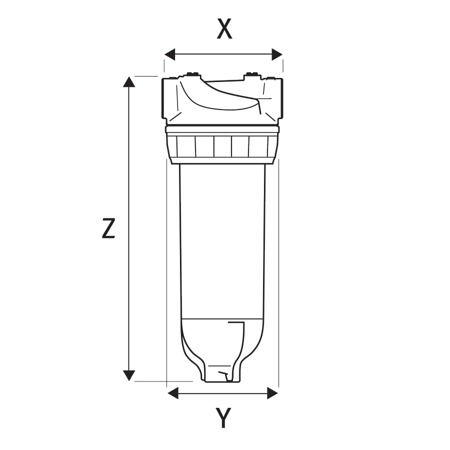 3P PET-G housing in natural brass, 9 ¾" – ½" F with flush & braze