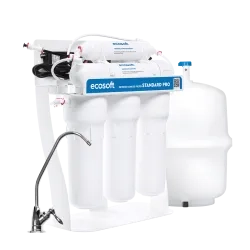 Ecosoft Standard PRO reverse osmosis filter with mineralization and pump on metal rack